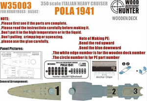 Maquette Wood Hunter W35003, pont en bois, croiseur lourd italien Pola 1941 pour Hobbyboss, échelle 1/350