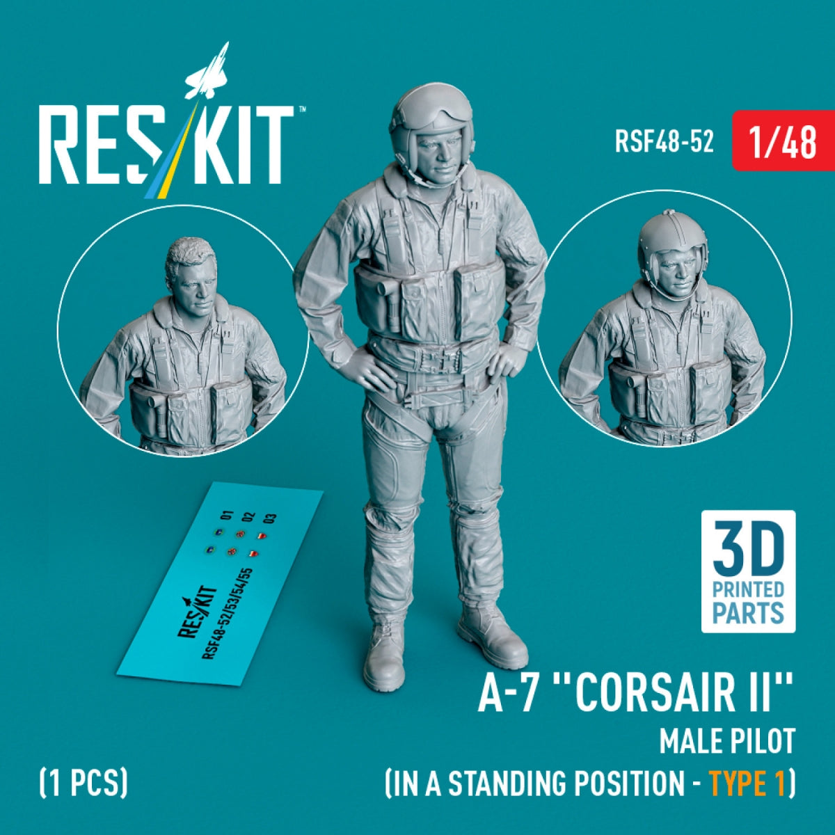 RESKIT RSF48-0052 A-7 « Corsair II » pilote masculin (en position debout - type 1) (1 pièce) (Impression 3D) 1/48