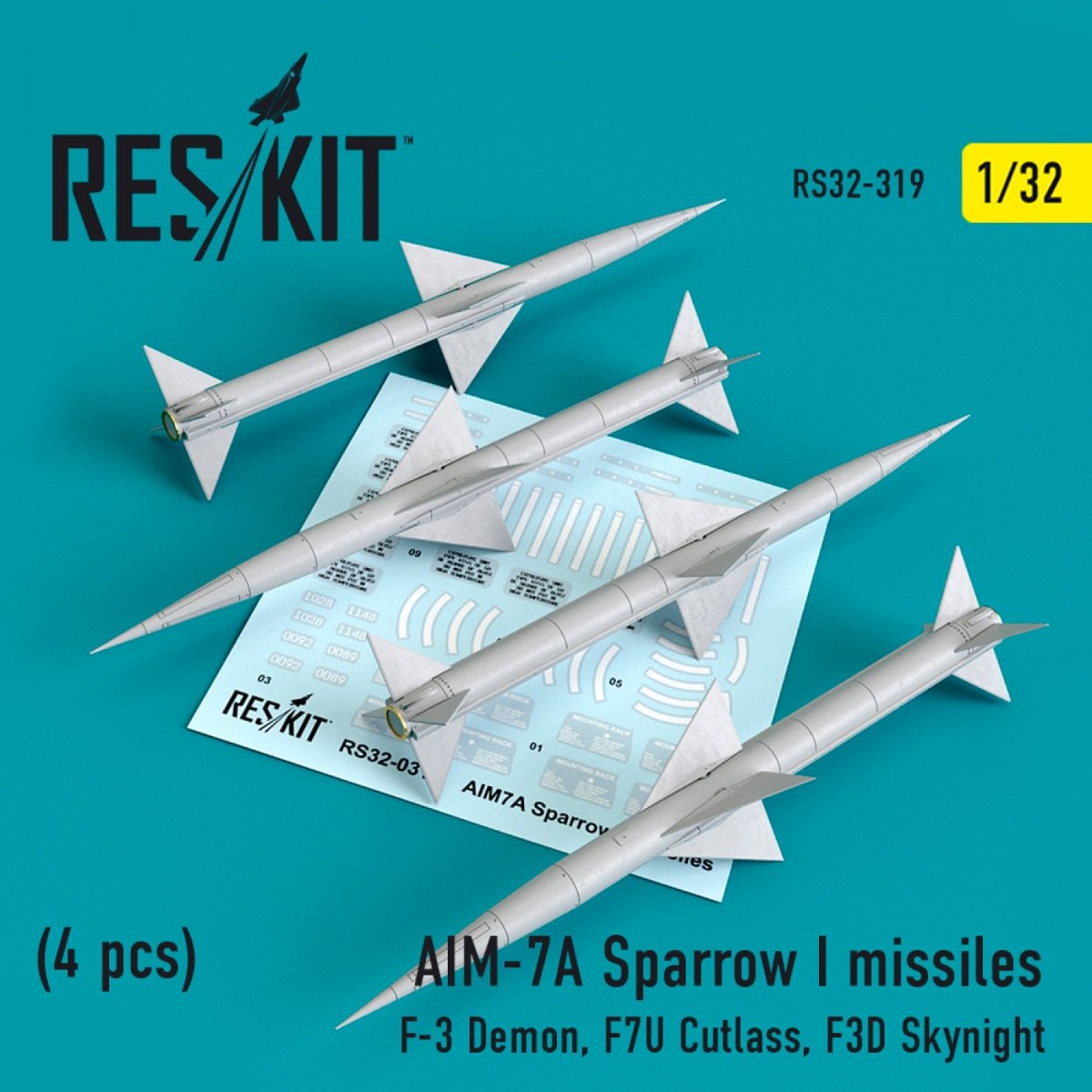 RESKIT RS32-0319 AIM-7A SPARROW ET MISSILES (4 PIÈCES) 1/32