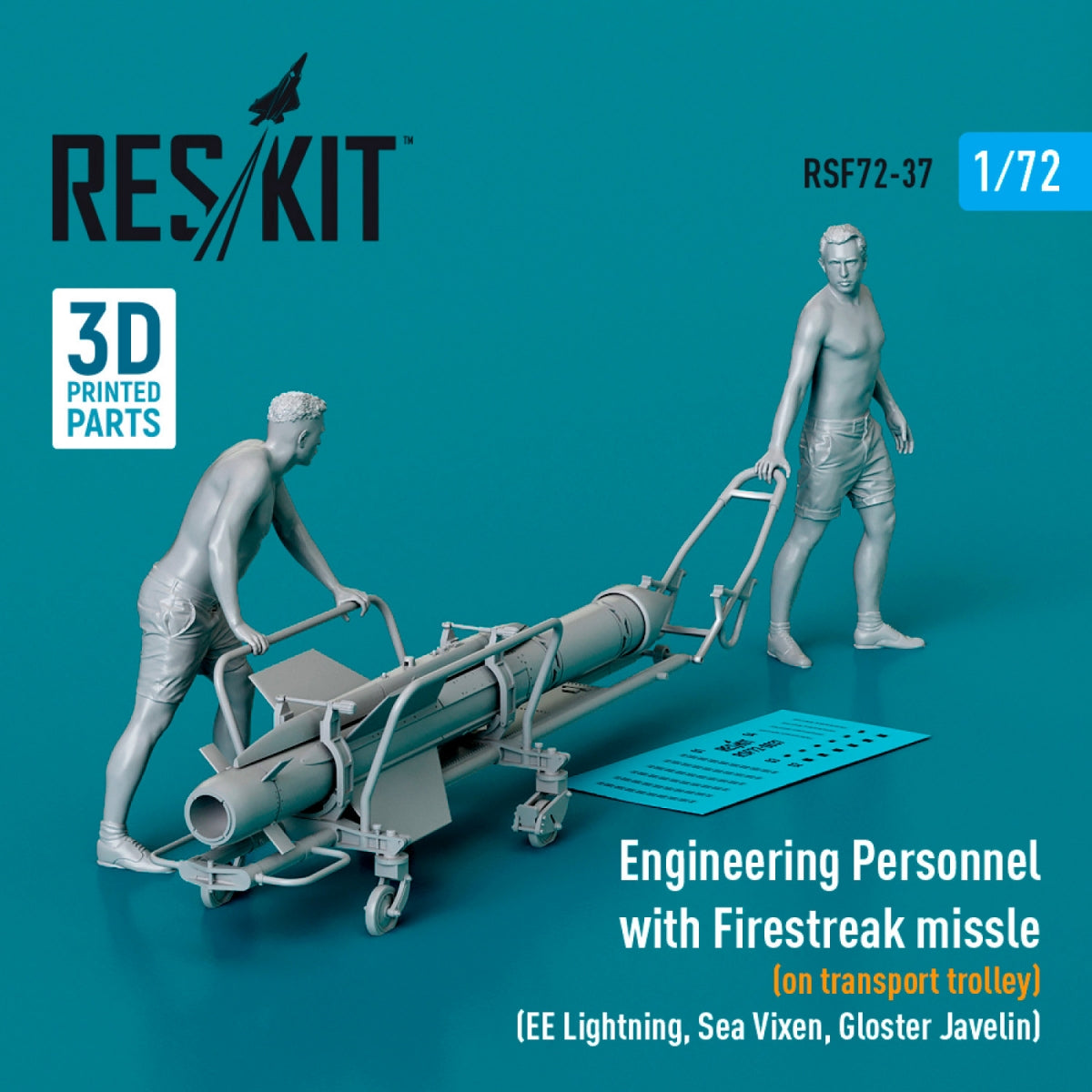 RESKIT RSF72-0037 Personnel du génie avec missile Firestreak (sur chariot de transport) (EE Lightning, Sea Vixen, Gloster Javelin) (Impression 3D) 1/72 