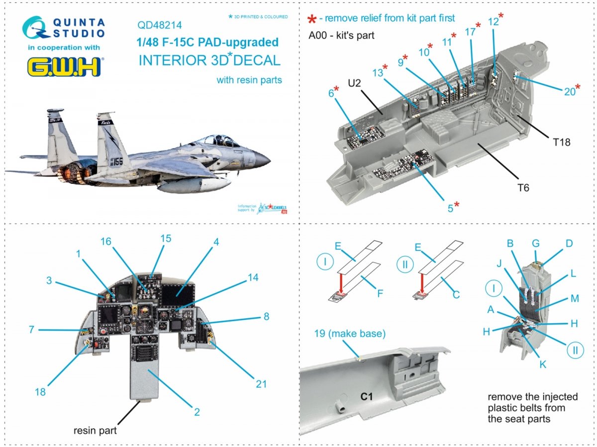 Quinta Studio QD48214 F-15C PAD - Intérieur imprimé en 3D et coloré, amélioré et décoré sur papier décalcomanie avec pièces en résine (GWH) 1/48 – image 8