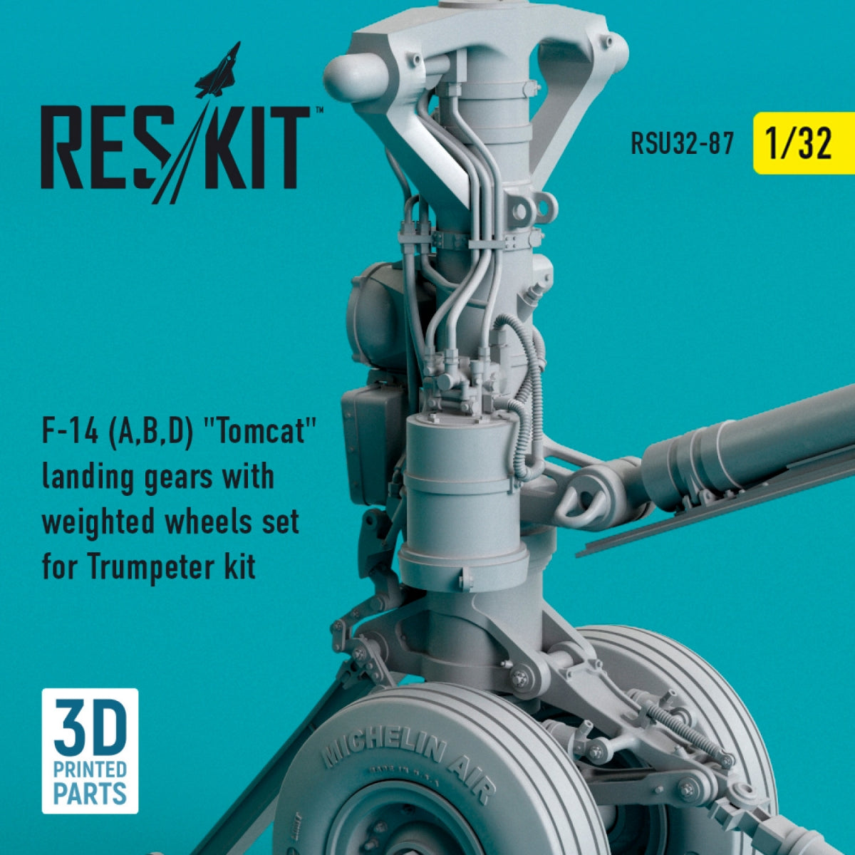 RESKIT RSU32-0087 F-14 (A,B,D) « TOMCAT » : train d&amp;#39;atterrissage avec roues lestées pour maquette Trumpeter (impression 3D) 1/32 – Bild 2