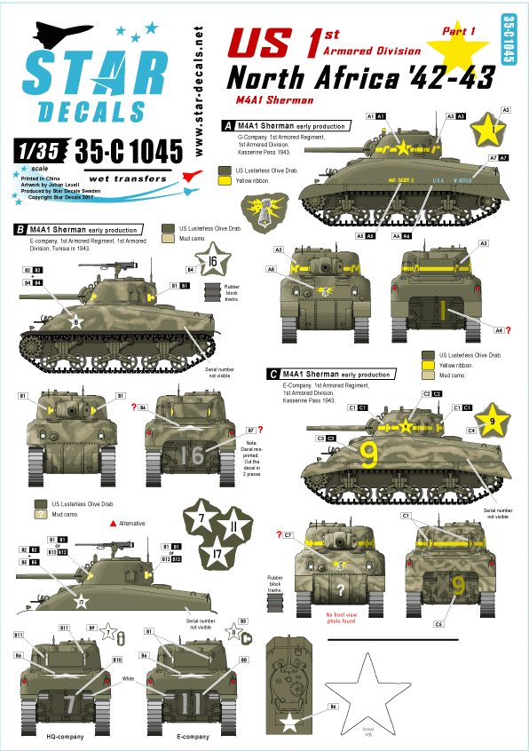 Star Decals 35-C1045 États-Unis en Afrique du Nord 1942-43 # 1 1/35