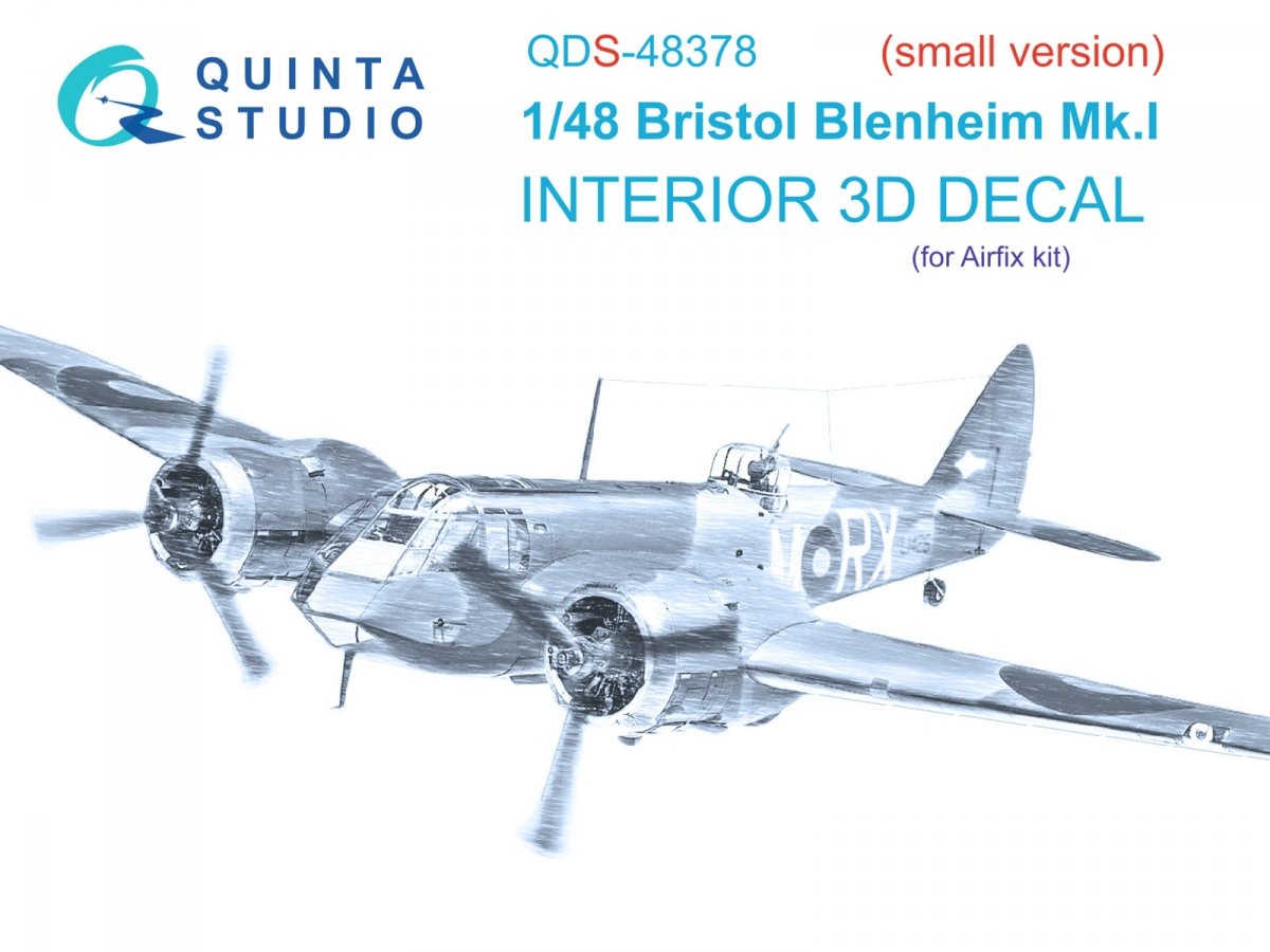 Intérieur imprimé en 3D et coloré sur papier décalcomanie Quinta Studio QDS-48378 Bristol Blenheim Mk.I (Airfix) (Petite version) 1/48