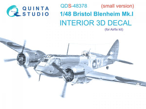 Intérieur imprimé en 3D et coloré sur papier décalcomanie Quinta Studio QDS-48378 Bristol Blenheim Mk.I (Airfix) (Petite version) 1/48