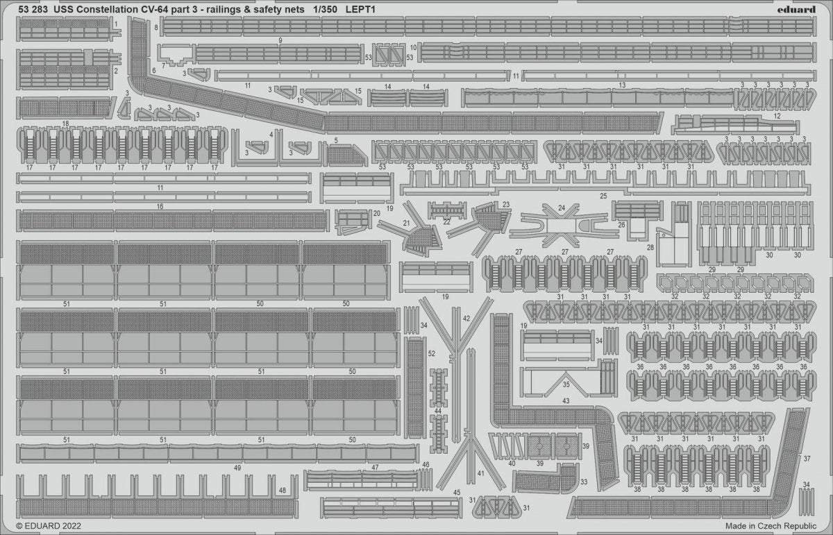 Eduard 53283 USS Constellation CV-64 partie 3 - rambardes et filets de sécurité TRUMPETER 1/350