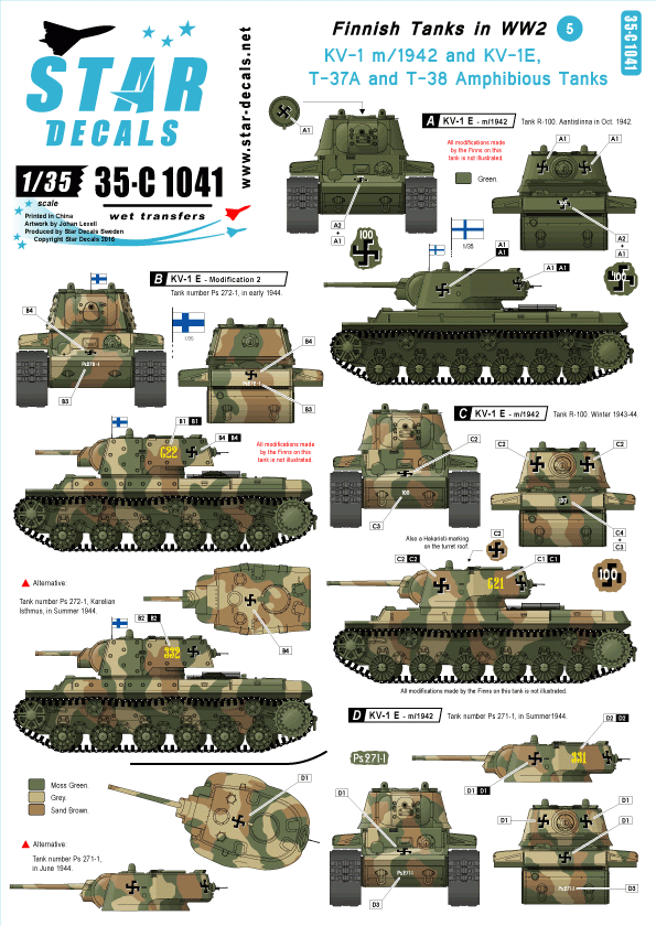 Star Decals 35-C1041 Chars finlandais de la Seconde Guerre mondiale n° 5 1/35
