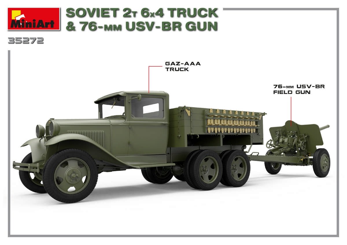 MiniArt 35272 CAMION SOVIETIQUE 2T 6X4 ET PISTOLET USV-BR 76 mm 1/35 – immagine 3