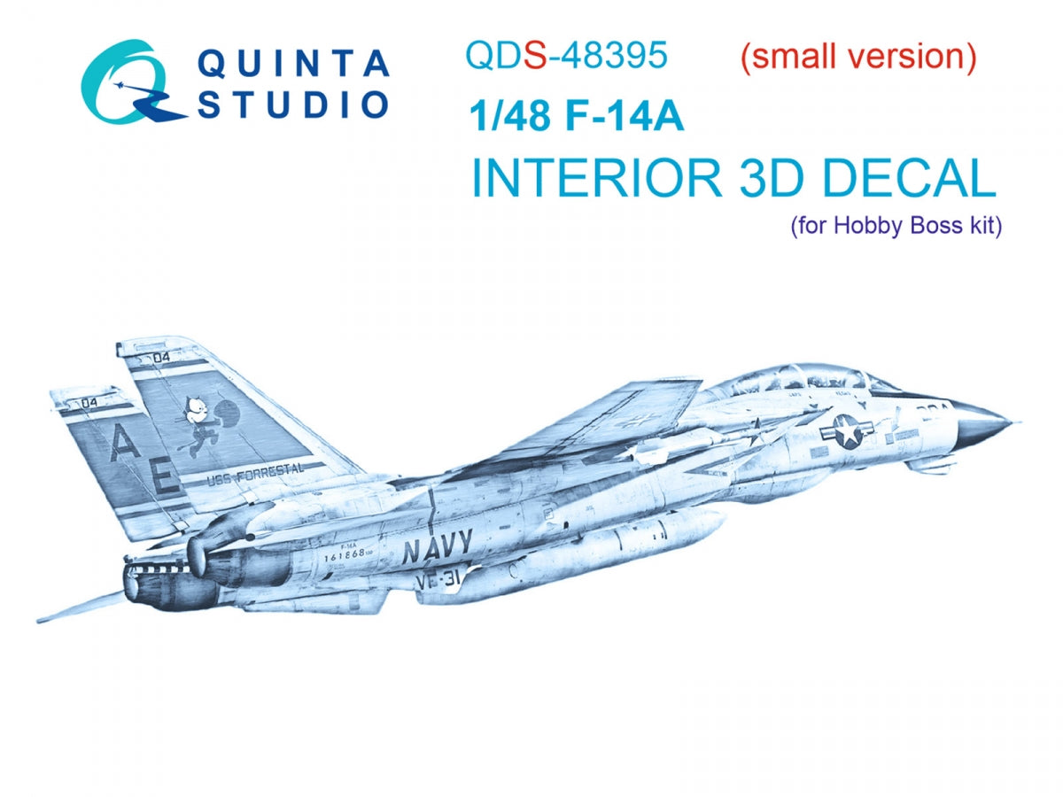 Intérieur imprimé en 3D et coloré sur papier décalcomanie Quinta Studio QDS-48395 F-14A (Hobby Boss) (Petite version) 1/48