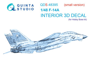 Intérieur imprimé en 3D et coloré sur papier décalcomanie Quinta Studio QDS-48395 F-14A (Hobby Boss) (Petite version) 1/48