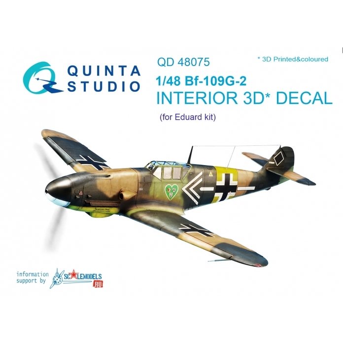 Quinta Studio QD48075 Bf-109G-2 3D-Printed &amp; colored Interior on decal paper (for Eduard kit) 1/48