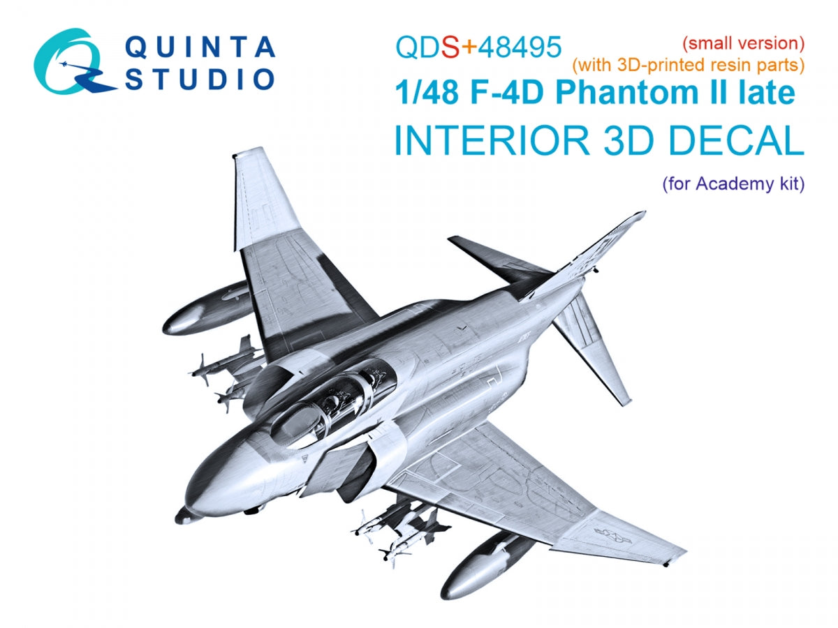 Quinta Studio QDS+48495 F-4D late Phantom II 3D-Printed &amp; colored Interior on decal paper (Academy) (Small version) (with 3D-printed resin parts) 1/48