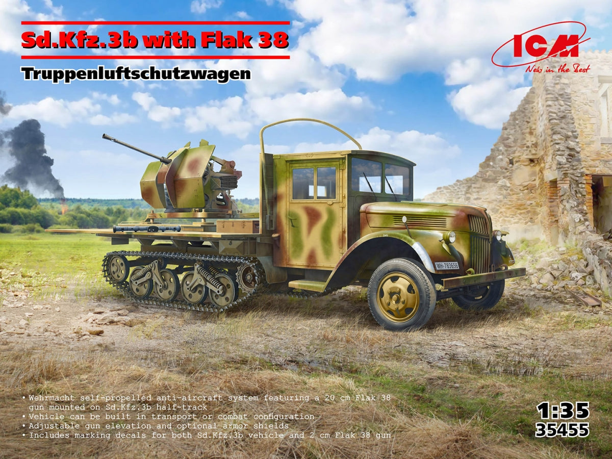 ICM 35455 Sd.Kfz.3b avec Flak 38 Truppenluftschutzwagen 1/35 – immagine 2