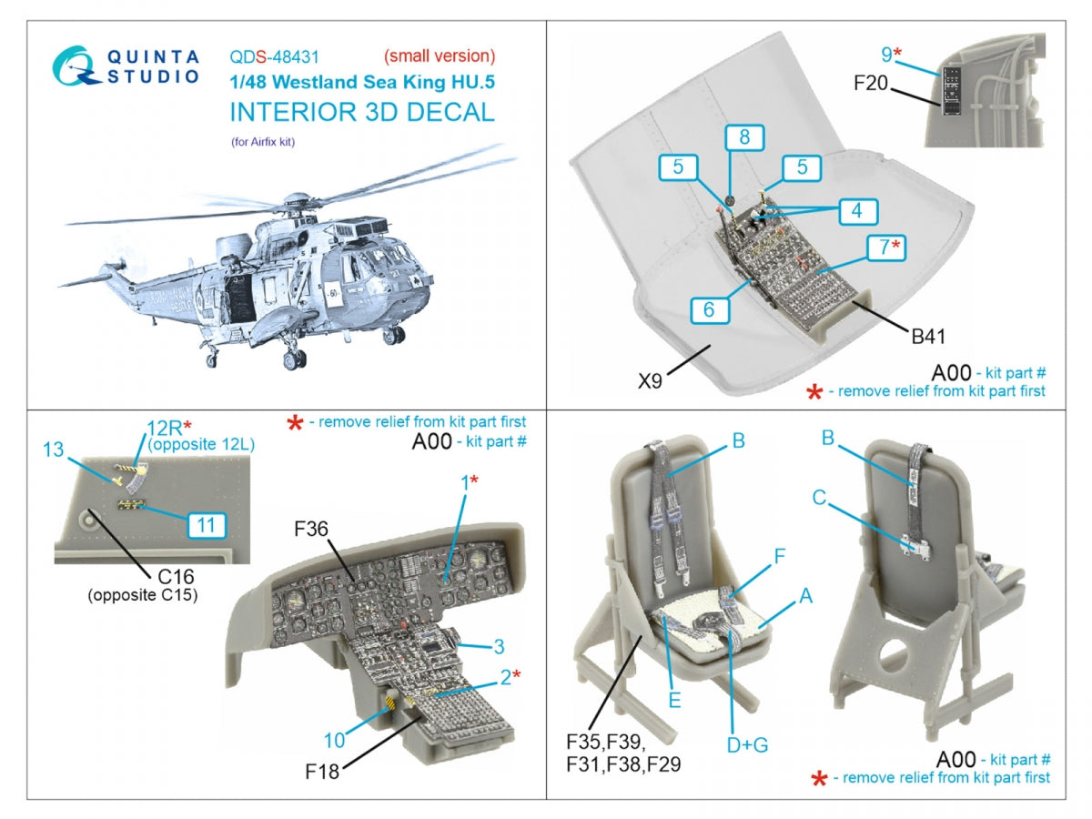 Intérieur imprimé en 3D et coloré sur papier décalcomanie Quinta Studio QDS-48431 Westland Sea King HU.5 (Airfix) (Petite version) 1/48 – Bild 2