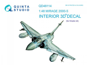 Intérieur imprimé en 3D et coloré sur papier décalcomanie Quinta Studio QD48114 Mirage 2000-5 (pour kit Kinetic) 1/48