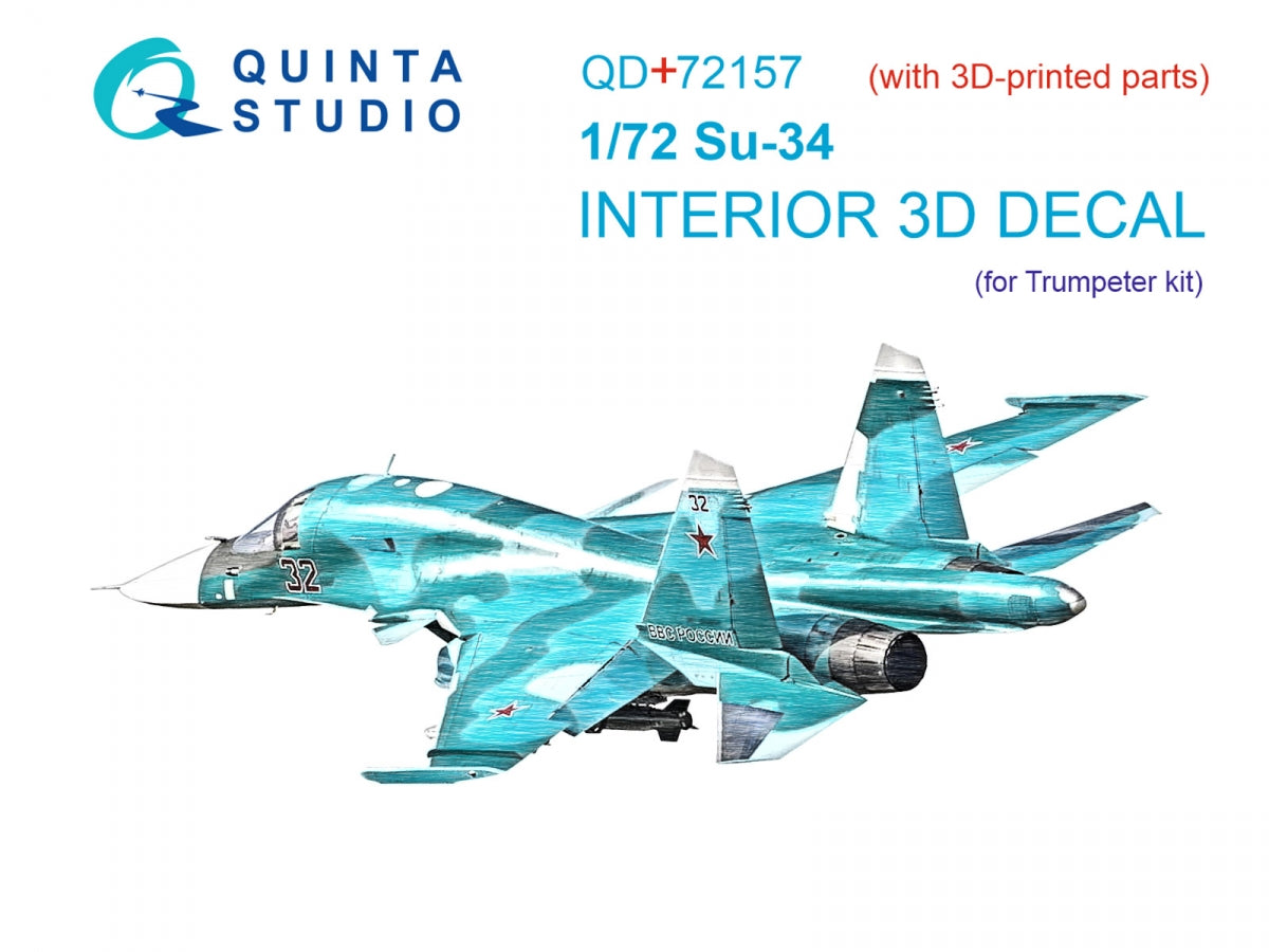 Quinta Studio QD+72157 Su-34 Intérieur coloré imprimé en 3D sur papier décalcomanie (Trumpeter) (avec pièce en résine imprimée en 3D) 1/72