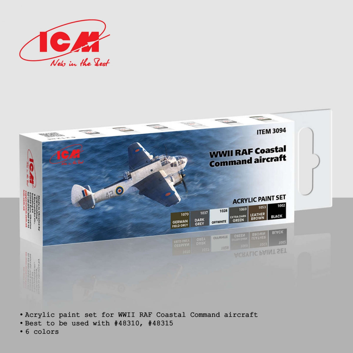 ICM 3094 Acrylic paint set for WWII RAF Coastal Command aircraft 12ml x6