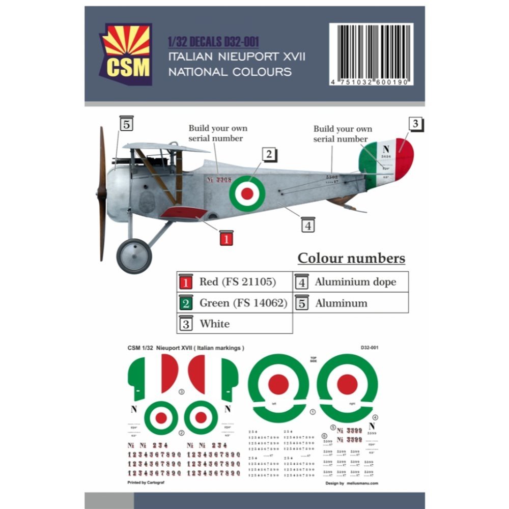 Maquette Copper State Models D32-001 Nieuport XVII italien aux couleurs nationales 1/32
