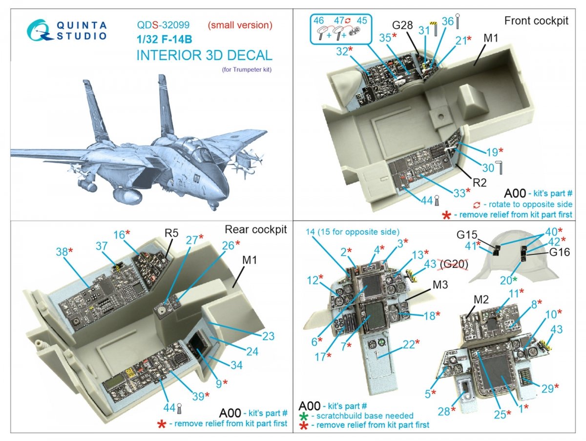 Intérieur du F-14B Quinta Studio QDS-32099 imprimé en 3D et coloré sur papier décalcomanie (Trumpeter) (Petite version) 1/32 – immagine 7