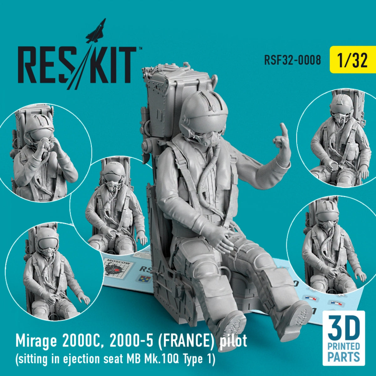 RESKIT RSF32-0008 MIRAGE 2000C, 2000-5 (FRANCE) PILOTE ASSIS DANS UN SIÈGE ÉJECTABLE MB MK.10Q (TYPE 1) (IMPRIMÉ EN 3D) 1/32