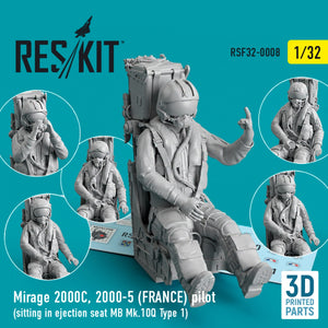 RESKIT RSF32-0008 MIRAGE 2000C, 2000-5 (FRANCE) PILOTE ASSIS DANS UN SIÈGE ÉJECTABLE MB MK.10Q (TYPE 1) (IMPRIMÉ EN 3D) 1/32