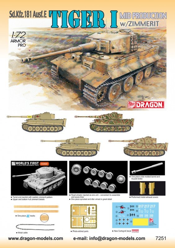 Dragon 7251 Tiger-I Mid avec Zimmerit (1/72) – Bild 2