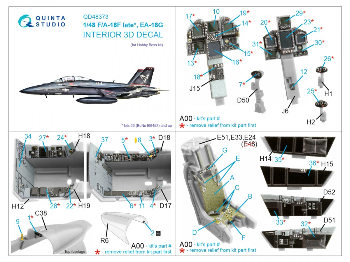 Intérieur imprimé en 3D et coloré sur papier décalcomanie Quinta Studio QD48373 F/A-18F tardif / EA-18G (Hobby Boss) à l&amp;#39;échelle 1/48 – image 2