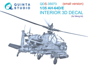 Intérieur imprimé en 3D et coloré sur papier décalcomanie Quinta Studio QDS-35073 AH-64D/E (Meng) (petite version) 1/35