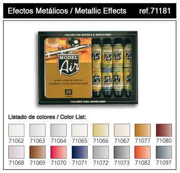 Vallejo Model Air Metallic Effects Set de 16 couleurs (71181)