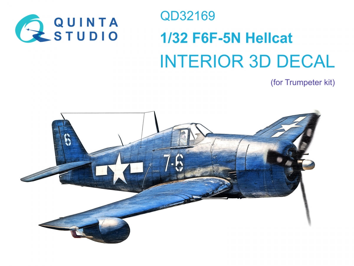 Intérieur imprimé en 3D et coloré sur papier décalcomanie Quinta Studio QD32169 F6F-5N Hellcat (Trumpeter) 1/32