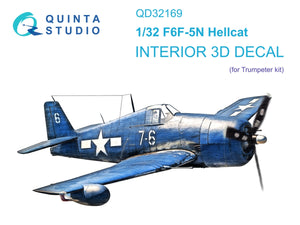 Intérieur imprimé en 3D et coloré sur papier décalcomanie Quinta Studio QD32169 F6F-5N Hellcat (Trumpeter) 1/32