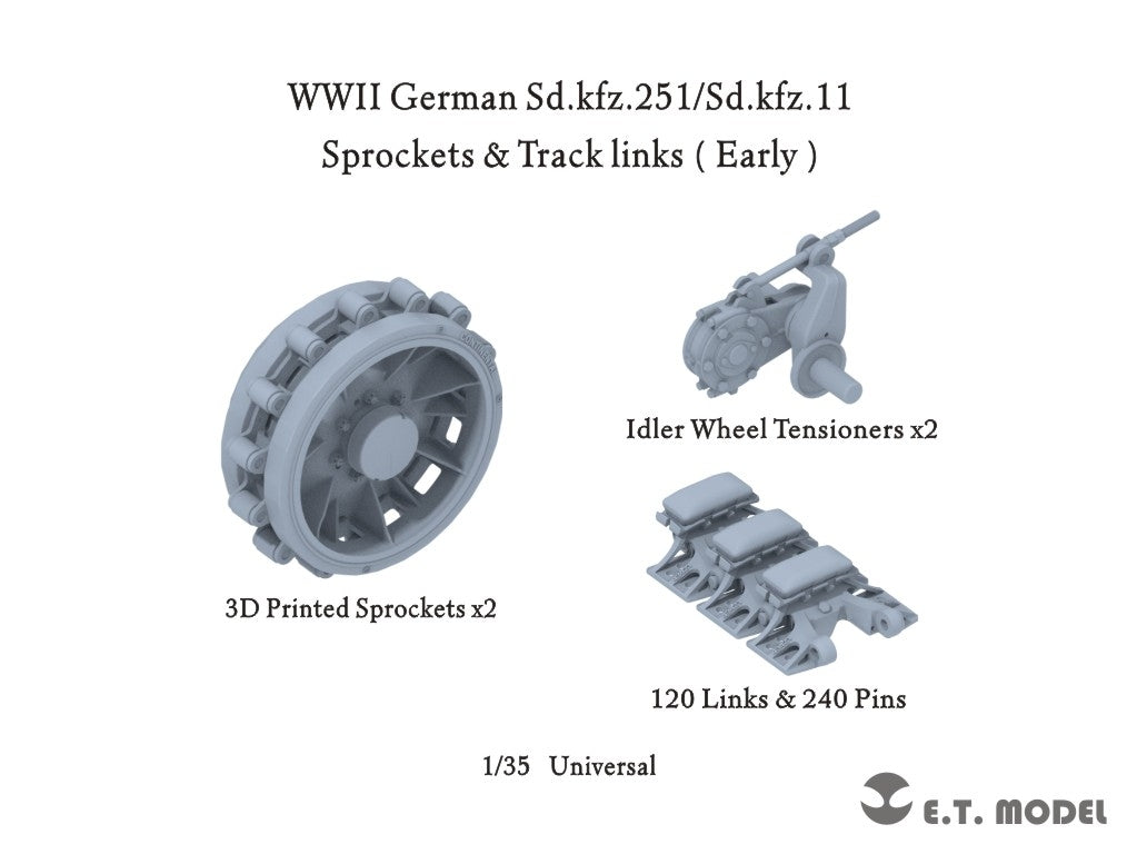 Maquette ET Model P35-405 Chenilles et barbotins pour Sd.kfz.251/Sd.kfz.11 allemands de la Seconde Guerre mondiale (impression 3D, échelle 1/35)