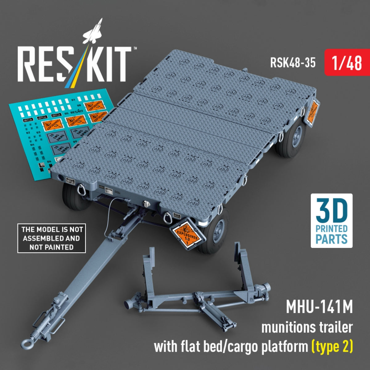 RESKIT RSK48-0035 MHU-141M munitions trailer with flat bed/cargo platform (type 2) (3D Printed model kit) 1/48