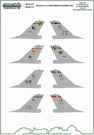 Décalcomanies ModelMaker D48175 Escadrons belges de F-16 - Set générique 1/48