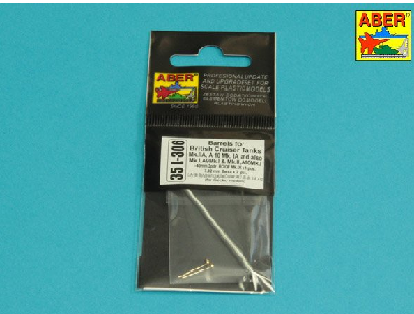 Aber 35L-306 Barrels fpr British Cruiser Tanks Mk. IIA, A10 Mk.IA Mk.IA9; 40 mm 2pdr.+ 2pcs Besa Mg-35 L-306 1/35