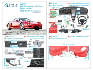 Quinta Studio QD24007 Acura-Honda NSX NA1 Export version 3D-Printed &amp;amp; coloured Interior on decal paper (Tamiya) 1/24 – zdjęcie 2