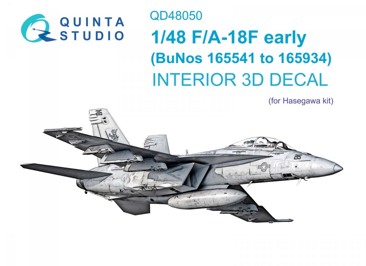 Intérieur imprimé en 3D et coloré sur papier décalcomanie Quinta Studio QD48050 F/A-18F (Hasegawa) au 1/48
