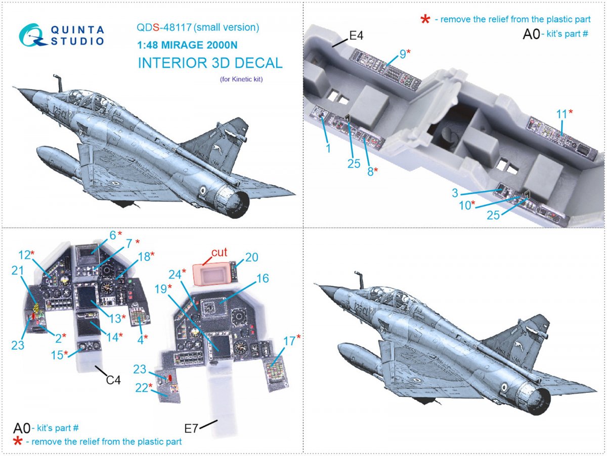 Intérieur imprimé en 3D et coloré sur papier décalcomanie Quinta Studio QDS-48117 Mirage 2000N (Kinetic) (Petite version) 1/48 – Bild 9