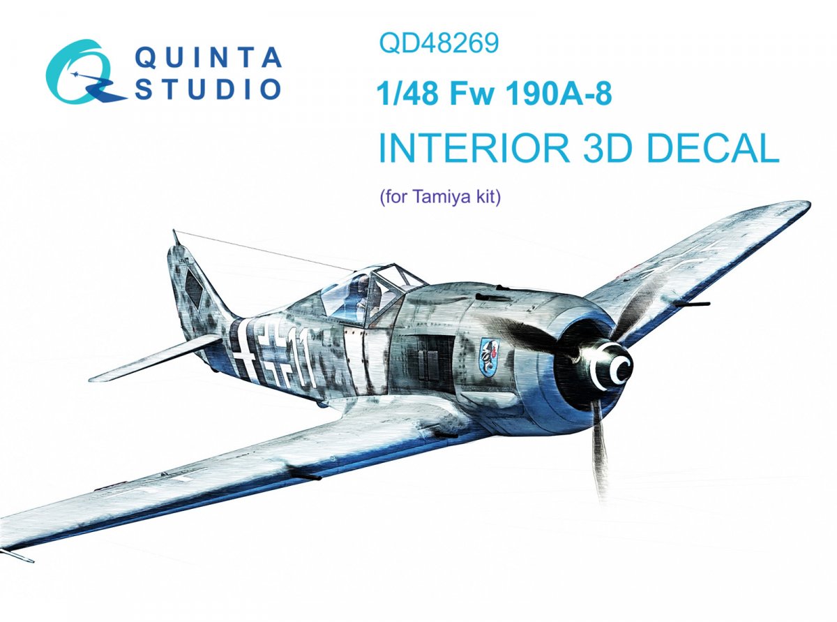 Intérieur imprimé en 3D et coloré sur papier décalcomanie Quinta Studio QD48269 Fw 190A-8 (Tamiya) 1/48