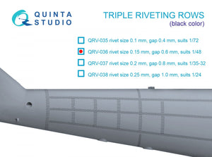Rangées de rivets triples Quinta Studio QRV-036 (taille des rivets : 0,15 mm, écartement : 0,6 mm, convient à l’échelle 1/48), couleur noire, longueur totale : 4,4 m / 14 pi