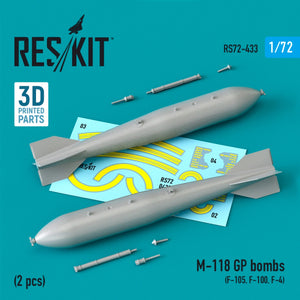 RESKIT RS72-0433 M-118 GP BOMBES (2 PIÈCES) (IMPRIMÉES EN 3D) 1/72