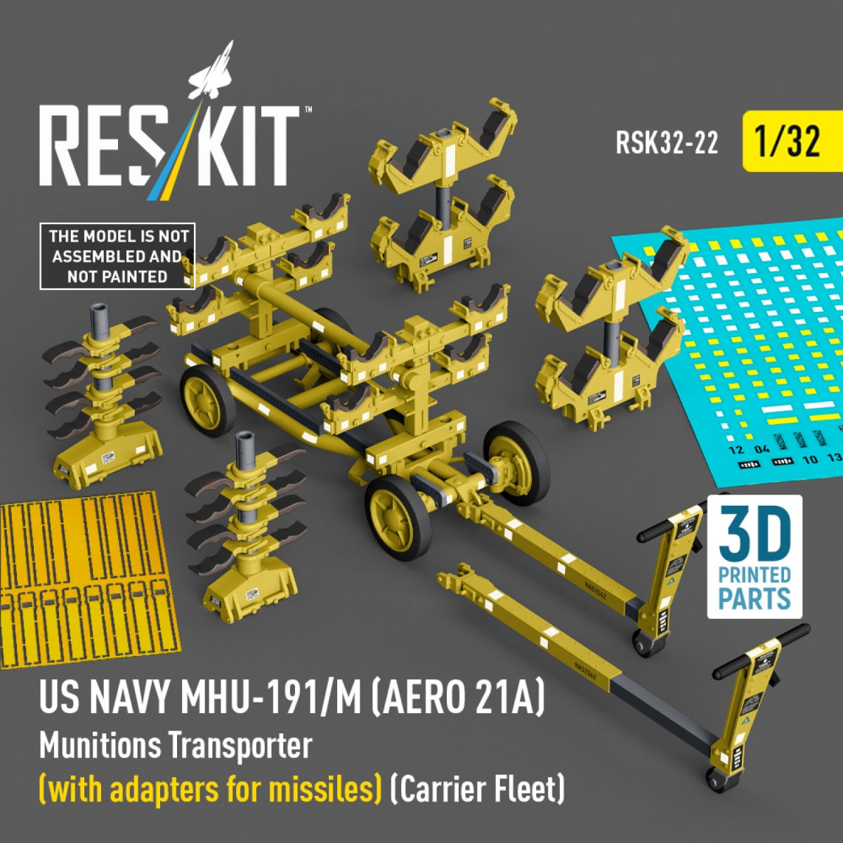 RESKIT RSK32-0022 US NAVY MHU-191/M (AERO 21A) Transporteur de munitions (avec adaptateurs pour bombes) (Flotte de porte-avions) (Maquette imprimée en 3D) 1/32