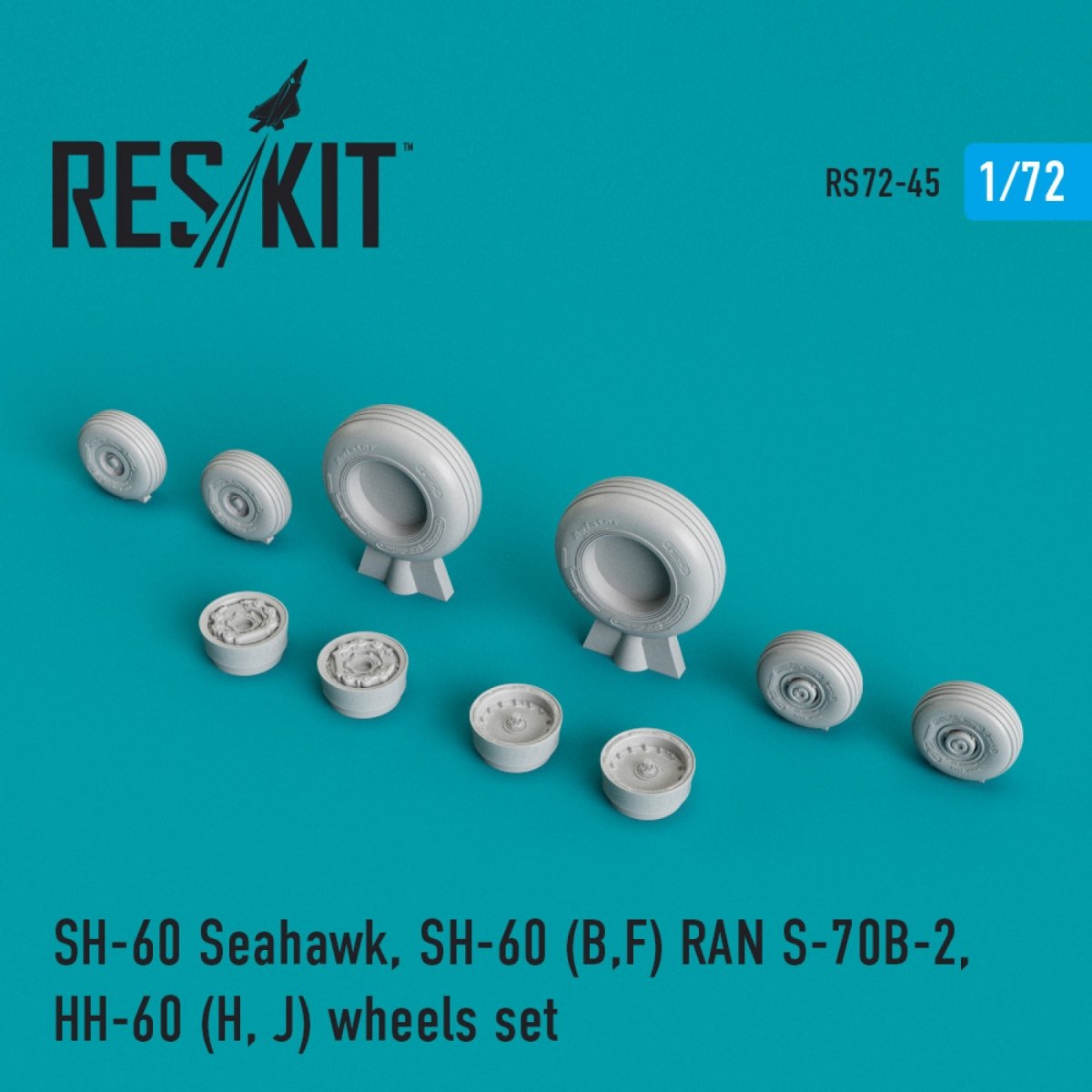 RESKIT RS72-0045 SH-60 SEAHAWK, SH-60 (B,F) RAN S-70B-2, HH-60 (H, J) JEU DE ROUES (LESTÉ) 1/72