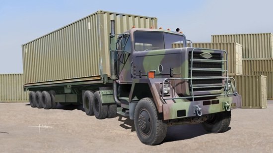 Tracteur Trumpeter 01015 M915 avec remorque plateau M872 / conteneur 40 pieds 1/35