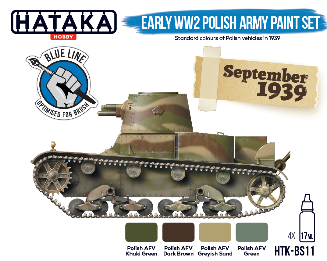 Coffret de peinture Hataka HTK-BS11 pour l'armée polonaise du début de la Seconde Guerre mondiale (4 x 17 ml).