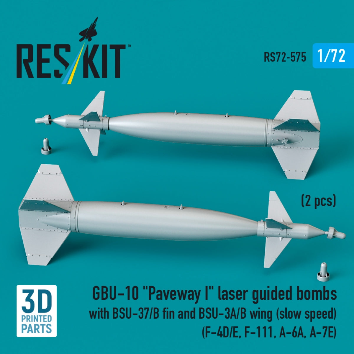 RESKIT RS72-0575 GBU-10 "Paveway I" laser guided bombs with BSU-37/B fin and BSU-3A/B wing (slow speed) (2 pcs) (3D Printed) 1/72