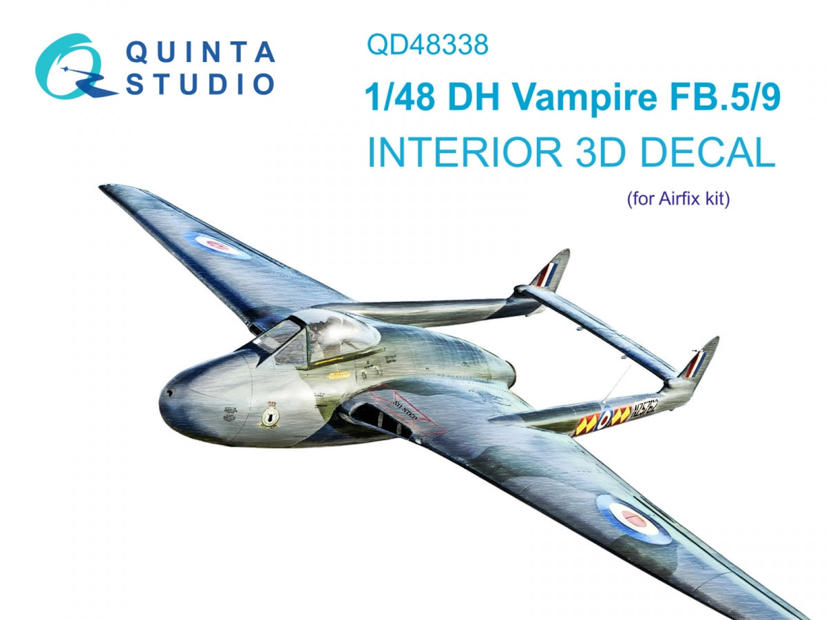Quinta Studio QD48338 DH Vampire FB.5/FB.9 Intérieur coloré imprimé en 3D sur papier décalcomanie (Airfix) 1/48