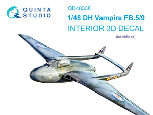Quinta Studio QD48338 DH Vampire FB.5/FB.9 Intérieur coloré imprimé en 3D sur papier décalcomanie (Airfix) 1/48