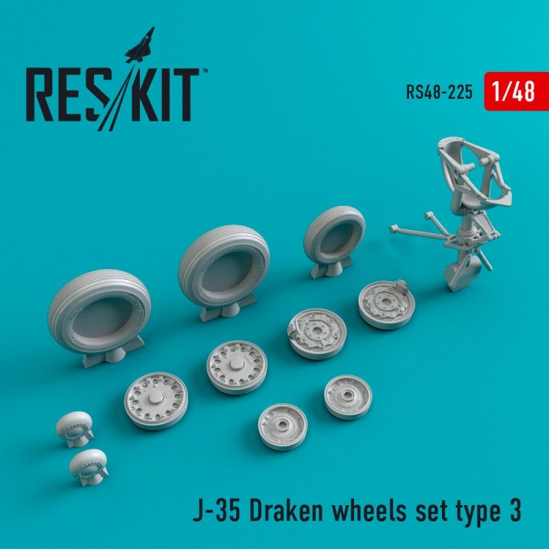 RESKIT RS48-0225 Jeu de roues J-35 Draken type 3 1/48