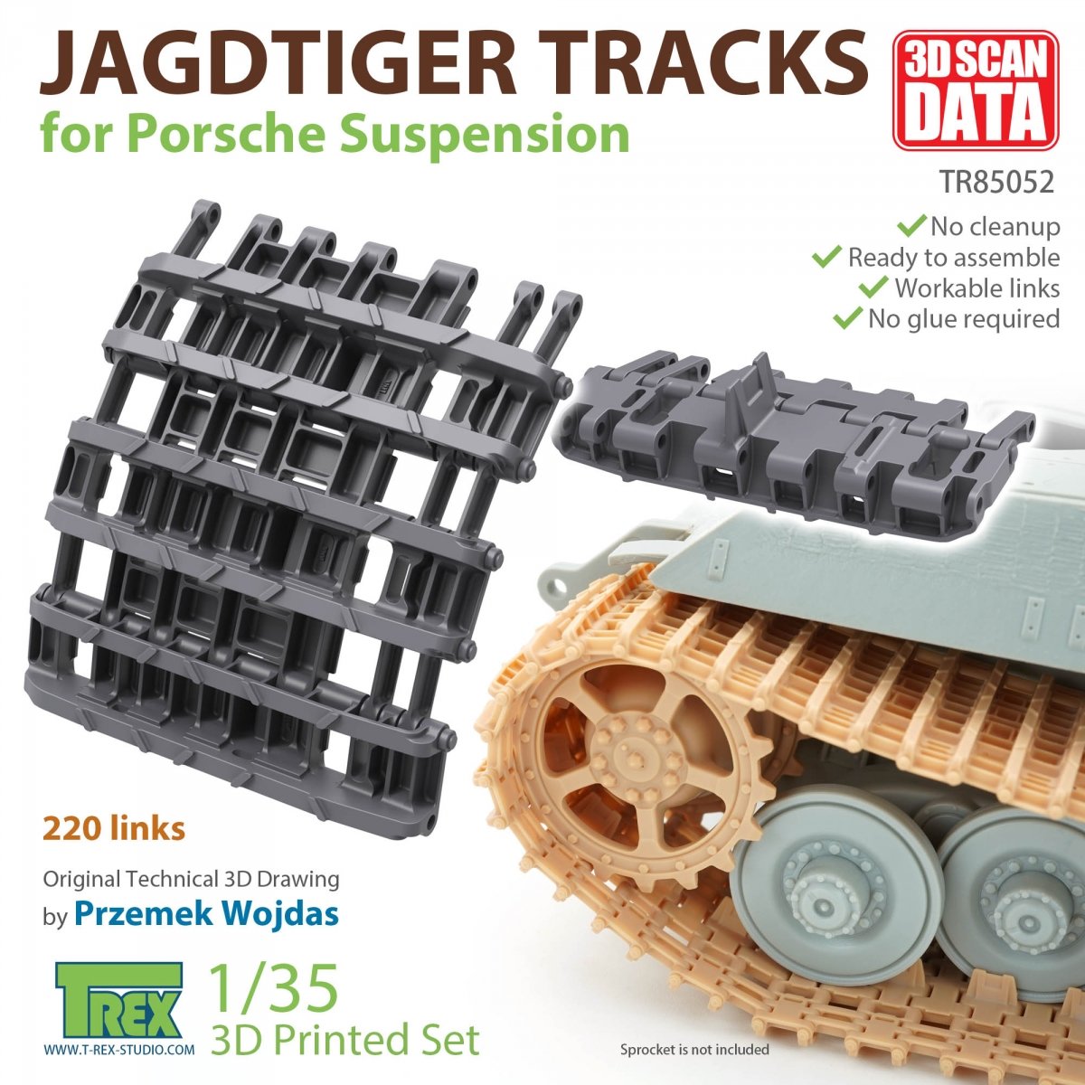 Chenilles T-Rex Studio TR85052 Jagdtiger pour suspension Porsche 1/35